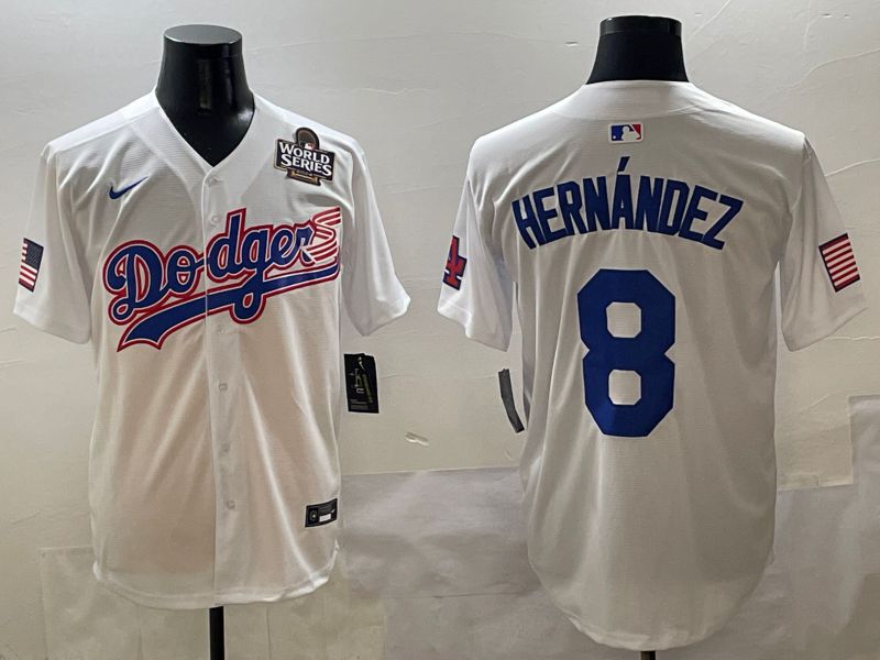 Men Los Angeles Dodgers #8 Hernandez White Second generation Joint Name Nike 2025 MLB Jersey style 7->los angeles dodgers->MLB Jersey